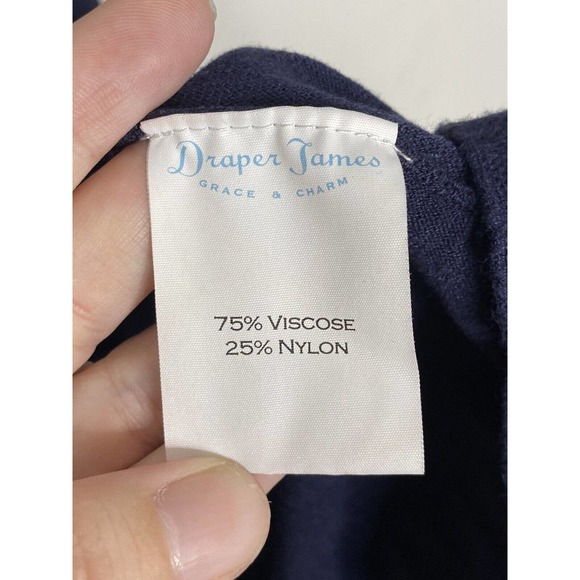 Draper James V neck Sweater Dress Navy Blue/White Flowers Knit A Line Sz Sm - Picture 4 of 5